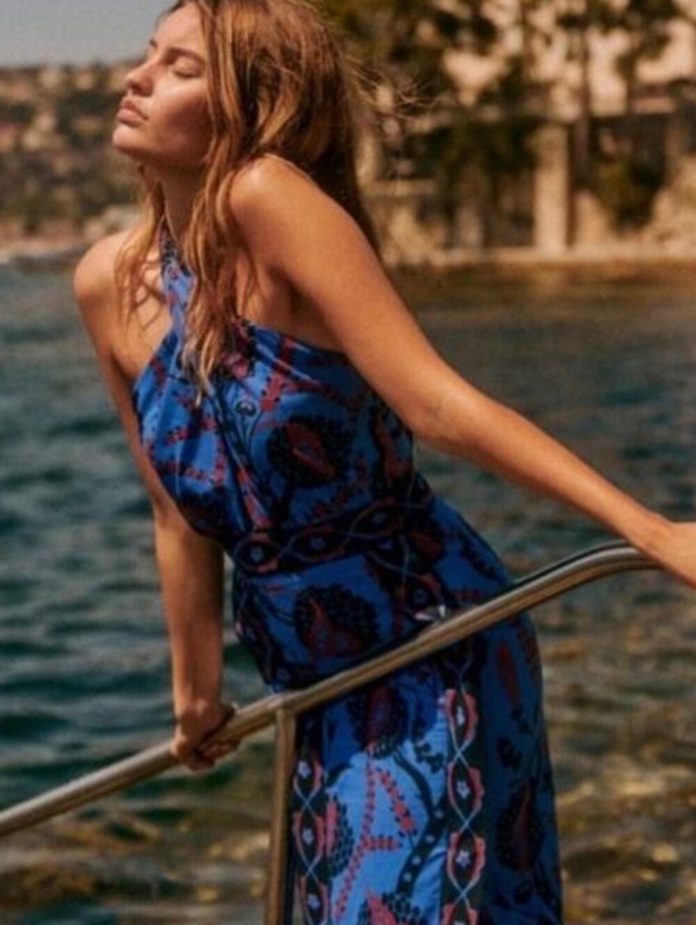 SEZANE JARRED HALTER MIDI DRESS FLORAL ATLA BLUE 36/US4 - Picture 15 of 15